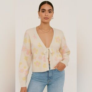 Witty Fox Floral Tie Cropped Cardigan L Balletcore Cottagecore Coastal Cowgirl